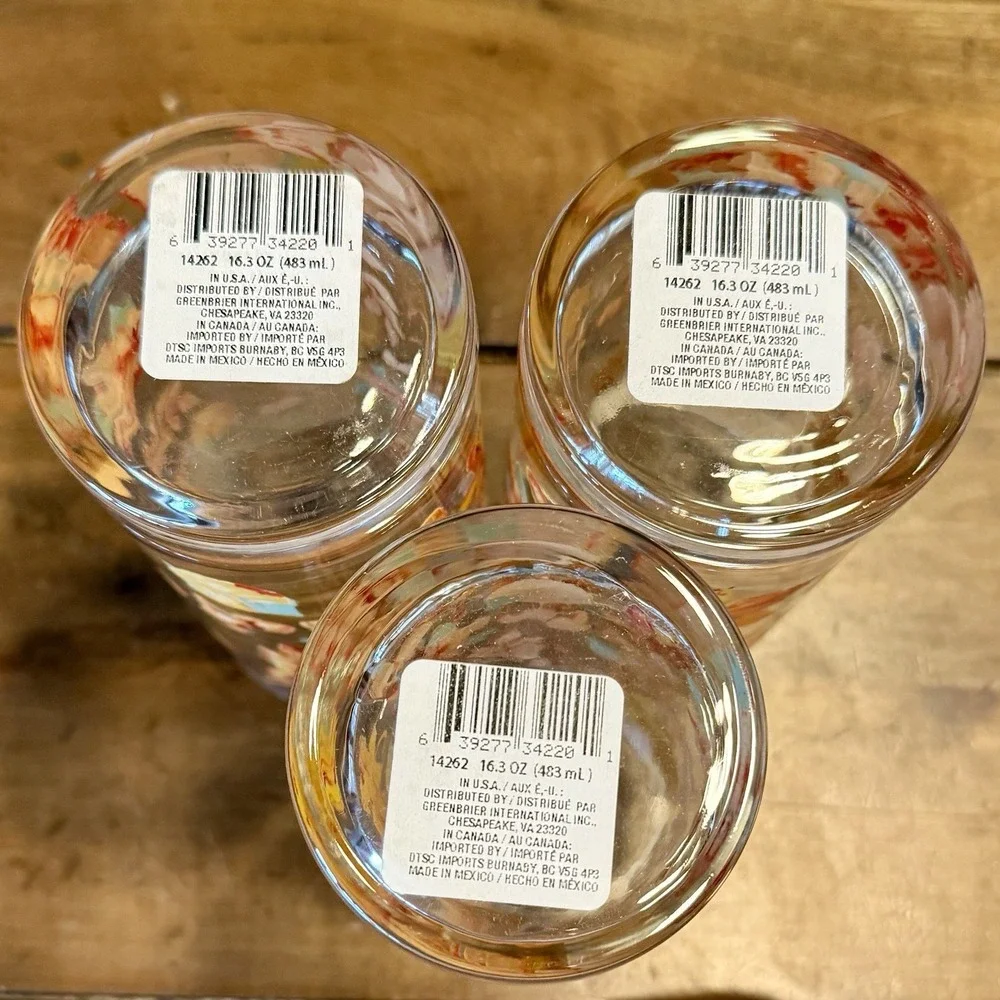 3pc NWT Greenbrier Autumn Fall Leaves Acorns Drinking Glass Glasses Tumbler 16oz